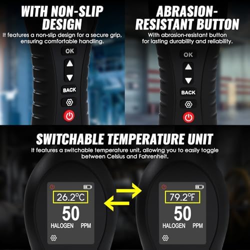 HVAC Refrigerant Leak Detector, Freon Leak Detector, Halogen Gas Sniffer for Air Conditioning & Automotive AC, 0-1000ppm Range with 10-Inch Probe, Detects R12 R22 R134a R410a CFCs HCFCs HFCs