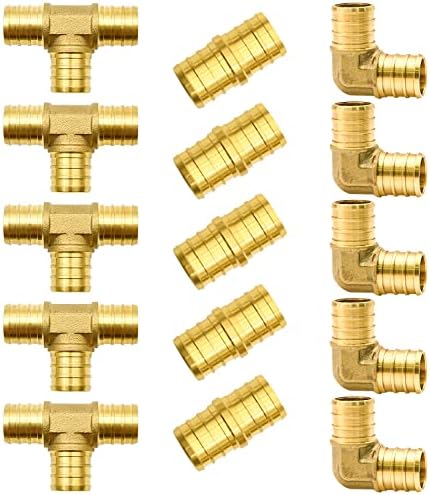 15pcs 3/4" Brass PEX Fittings, Elbow TEE Straight Couplings Set