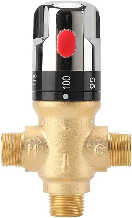 TreMax Thermostatic Mixing Valve, Shower Mixing Valve with NPT Thread US Standard, Temperature Constant Control Valve, Fahrenheit Scale Mark, Solid Brass- Golden