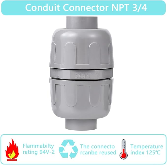 (7Pcs) NPT 3/4 inch Liquid-Tight Connector,PVC Flexible Conduit Double-Ended Connector,Straight 180 Degree,Two-Way Conduit Connector