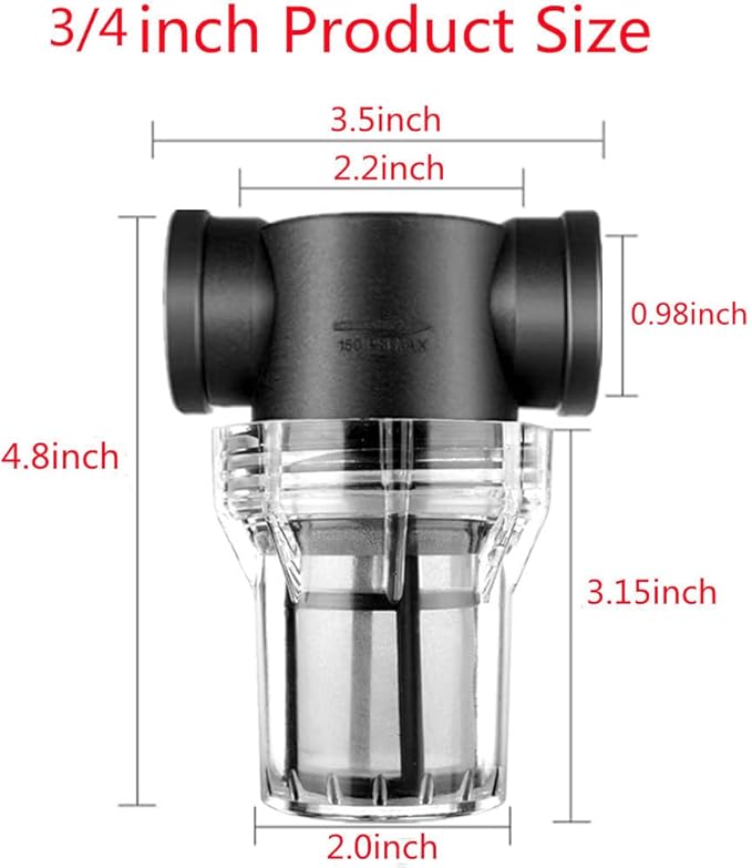 Sediment Filter 3/4 Female Thread Inline Filter Strainer for Garden Hose Pressure Washer RV with 80Mesh Screen Water Pump Strainer Filter
