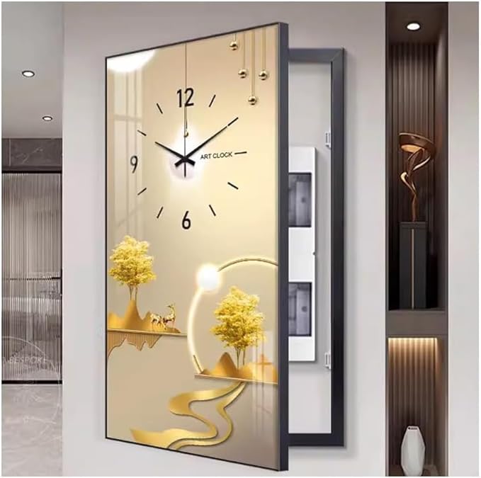 Fuse Box Cover Cabinet, Breaker Box Cover, Decorative Painting of Electricity Meter with Clock, Wall Mounted Hide Electrical Panel Cover Decorative,B,55x110cm