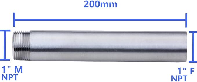 CONSTELLAR 304 Stainless Steel Pipe Fitting - 1" NPT Male x 1" NPT Female Threaded Thickened Pipe Wall, 200mm (8 inch) Length Heavy Nipple Seamless Pipe (1 Pcs)