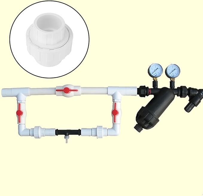 2Pcs 1-1/4" PVC Union Coupling Pipe Fitting (Socket x Socket) 1.25Inch PVC Slip Union PVC Adapter Coupling Schedule 40, EPDM O-Ring, White