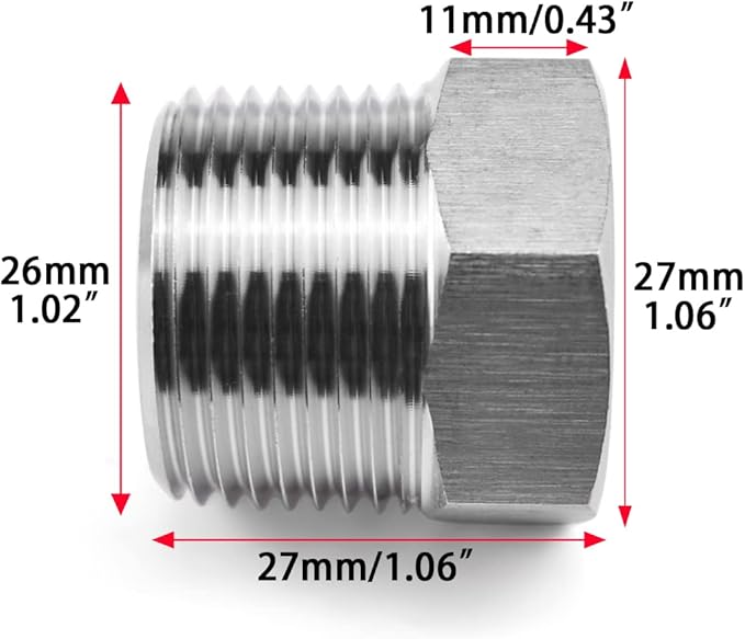 SDTC Tech 2-Pack Hex Head Pipe Plug Fittings 3/4" NPT Male Thread 304 Stainless Steel Socket Connector