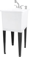 Space Saver Utility Sink by JS Jackson Supplies, Pull-Out Faucet, Soap Dispenser, White Tub with Chrome Plated Faucet