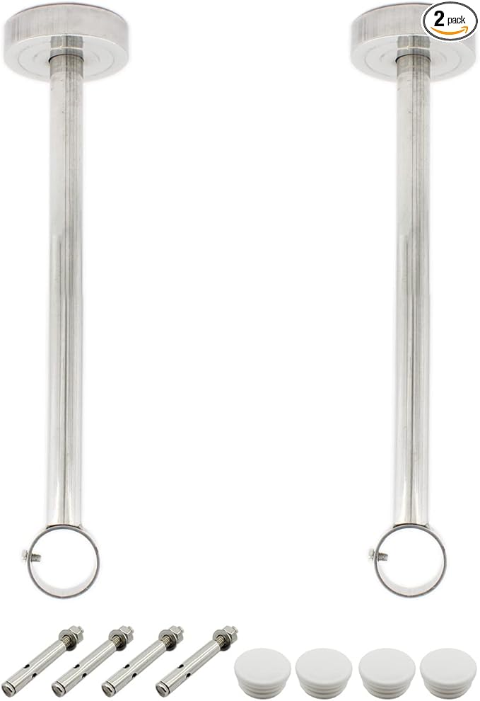 2 Pack Ceiling Mount Bracket, Stainless Steel Wardrobe Pipe Bracket Rod Holder Ceiling Holder, ULIFESTAR Shower Curtain Closet Wardrobe Rod Lever Support Pipe Flange Socket (D*H)33 * 350mm/1.3 * 14''