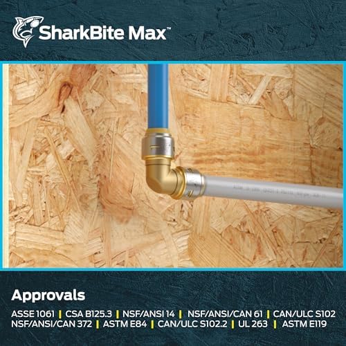 SharkBite Max 3/4 Inch x 3/4 Inch Polybutylene Transition 90 Degree Elbow, Push to Connect Brass Plumbing Fitting, PEX Pipe, Copper, CPVC, PE-RT, HDPE, UR4256A