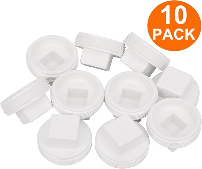 10Pack 2 Inch PVC Male Threaded Pipe End Cap SCH40 PVC Pipe Male Thread Plug 2" PVC NPT Male End Cap Adaptor, PVC Cleanout End Cap Plug, PVC NPT Male Plug Pipe Fitting for Plumbing Water Line
