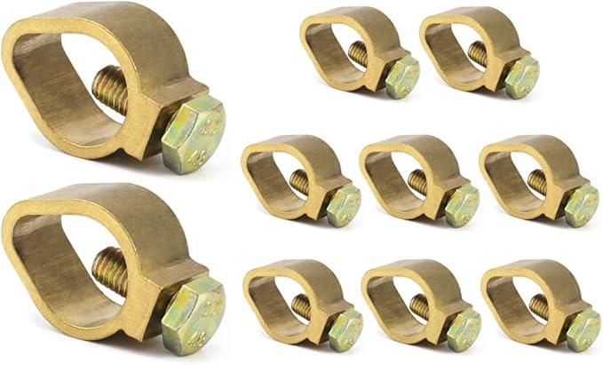 QWORK Direct Burial Ground Rod Clamp, 10 Pack 3/4" Diameter Copper Mechanical Connectors