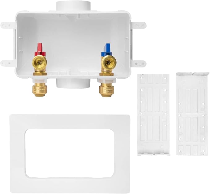 EFIELD Premium Washing Machine (Laundry) Outlet Box with Center Drain, 1/2-Inch Push-Fit x 3/4" MHT Connection White (Standard),(WM032)