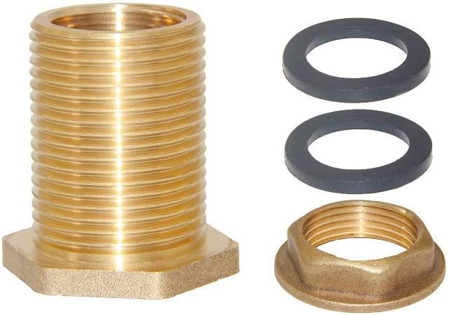 Joywayus 1/2" Female 3/4" Male Soild Brass Water Tank Connector Theaded Bulkhead Fitting With 2 Rubber Rings Stablizing