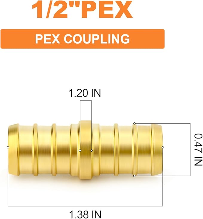 GASHER 20Pcs No Lead Brass 1/2" Pex Coupling, 1/2 Inch Pex Fittings for Pex Tubing