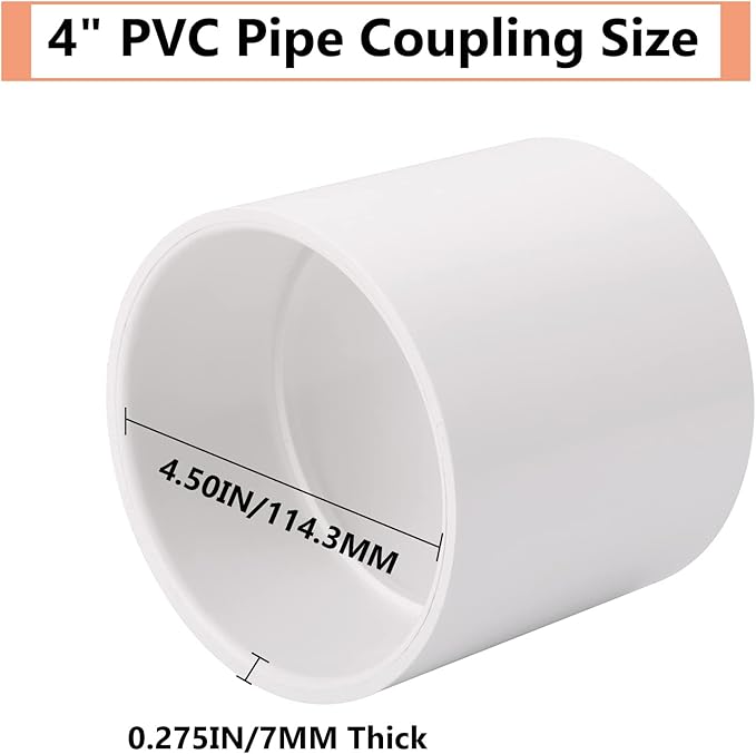 4" PVC Pipe Coupling Adapter Pipe Fittings (Socket x Socket) Contractor Pack Schedule 40 Heavy Duty 4 Inch PVC Slip Socket Connectors for DIY PVC Shelf Garden Support Structure, White