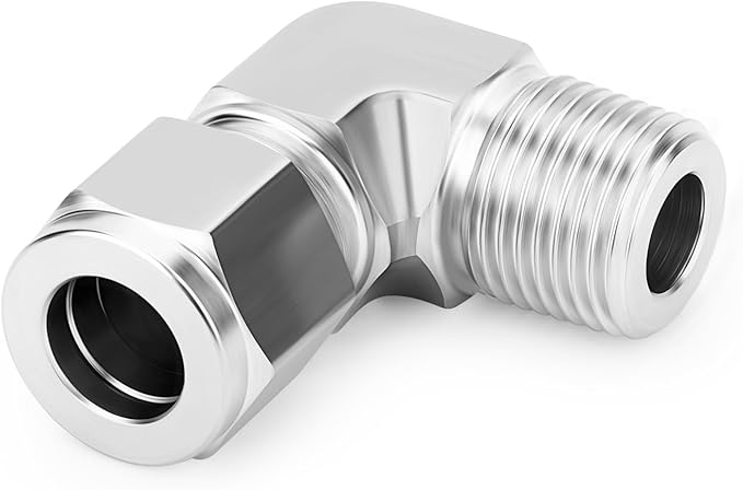 TAISHER 1PCS 316 Stainless Steel 90 Degree Compression Tube Pipe Fitting Connector, 1/4" Tube OD x 1/8" NPT Male Adapter
