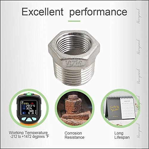 NPT 1/2" Male to 3/8" Female Hex Reducing Bushing, 304 SS, 2 Pcs