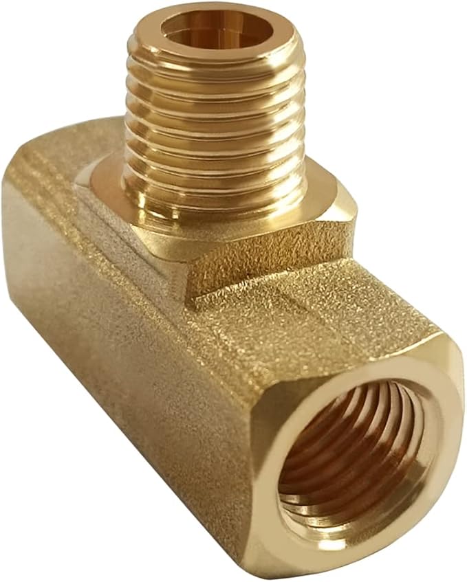 2PCS Brass Tee Pipe Fitting 1/4" NPT Female x 1/4" NPT Male x 1/4" NPT Female for Water/Oil/Gas