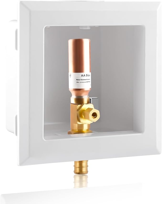 Ice Maker OutLet Box With Copper Water Hammer Arrestor,1/2 Inch F1807 Pex Crimp Inlet x 1/4 Inch OD Compression Outlet,1/4 Turn Ball Vavle Outlet Box For Refrigerator,Water Dispenser