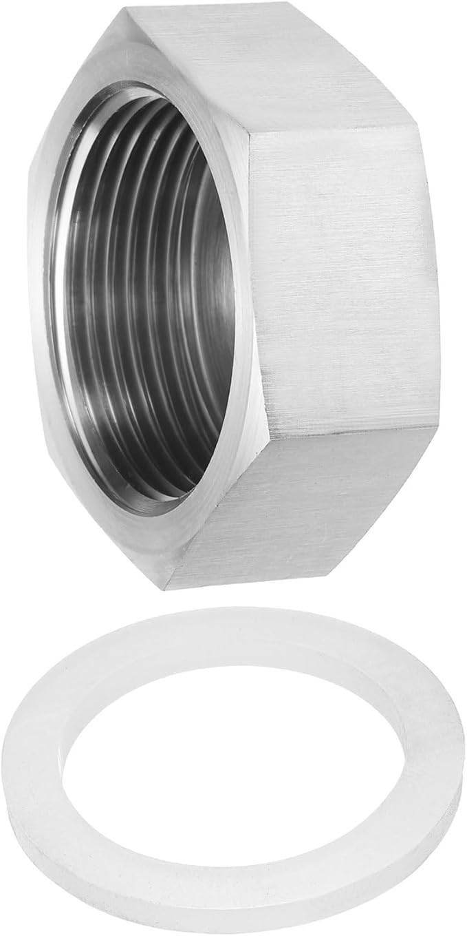 uxcell 1pcs Hex End Cap 304 Stainless Steel Nut with Washer, PT 1-1/4" Female Thread Pipe Fitting, Gas Line Water Line Stop Valve Cap Tubing Ends for Plumbing Fittings, Silver Tone