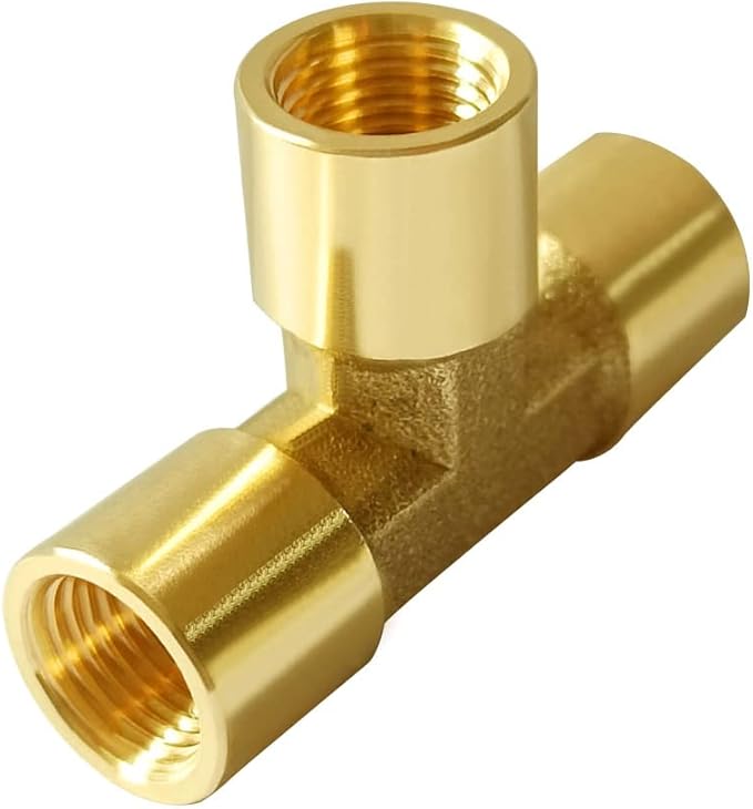Joywayus 1/8 NPT Threaded Brass Pipe Fitting Tee T 3 way 1/8 NPT Female × 1/8 NPT Female × 1/8 NPT Female Adapter (Pack of 2)
