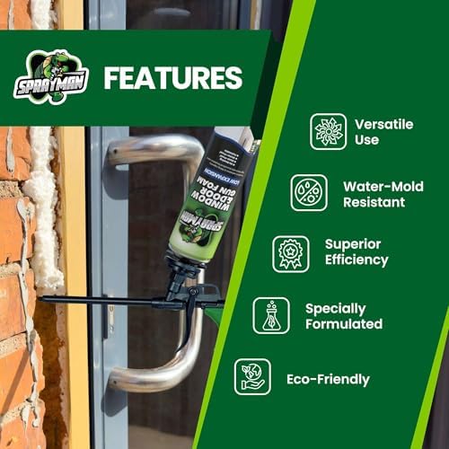 Sprayman Window & Door Expanding Spray Foam - (1x24oz) Low Expansion Polyurethane Spray Foam for Doors, Windows & Walls, Gun Use & Reuseable, Gun&Cleaner NOT Included - 1 Pack