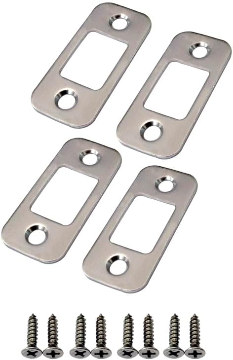 QCAA Solid Brass Deadbolt Strike Plate, Door Backplate, Round Corner, 1" x2-1/4", Brush Nickel, 4 Pack, Made in Taiwan