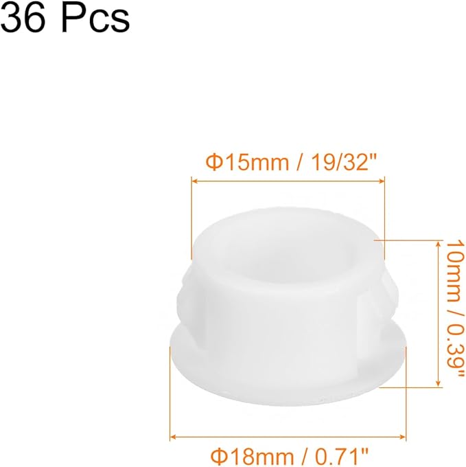 uxcell 15mm(19/32") Plastic Hole Plugs, 36Pcs Flush Type Panel Round Snap in Fastener Knockout Locking Plugs for Furniture Insert End Caps Panels, White