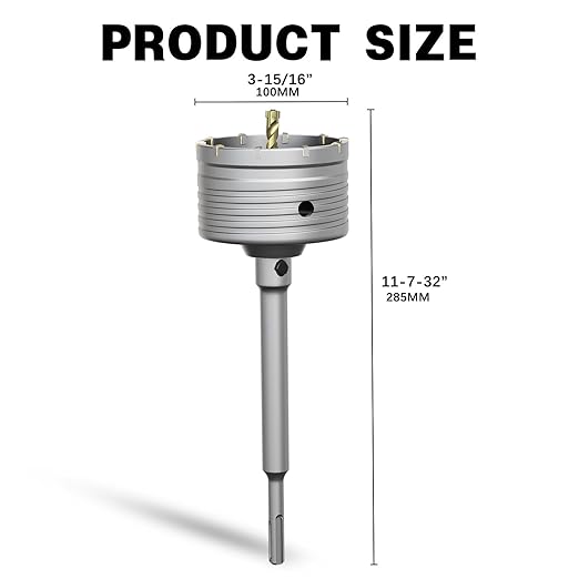 4" Concrete Hole Saw,100mm Masonry Hole Saw, with 220mm SDS Plus Shank Connecting Rod for Concrete Brick Cement Stone Wall Drilling Home Improvement