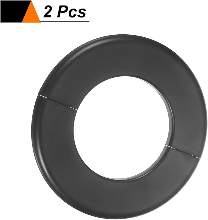 HARFINGTON 2pcs Wall Split Flange 78mm/3.1" Self-Adhesive Plumbing Cover Plates ABS Plastic Round Escutcheon Plate Buckle Design for Water Pipe Bathroom Kitchen Decoration, Black