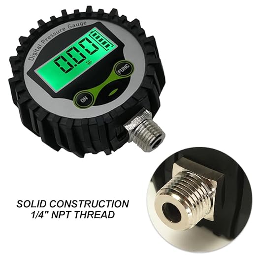 Digital Low Pressure Gauge with 1/4'' NPT Bottom Connector and Rubber Protector by Uharbour, 5-60 psi, Accuracy 1%, Resolution 0.1psi