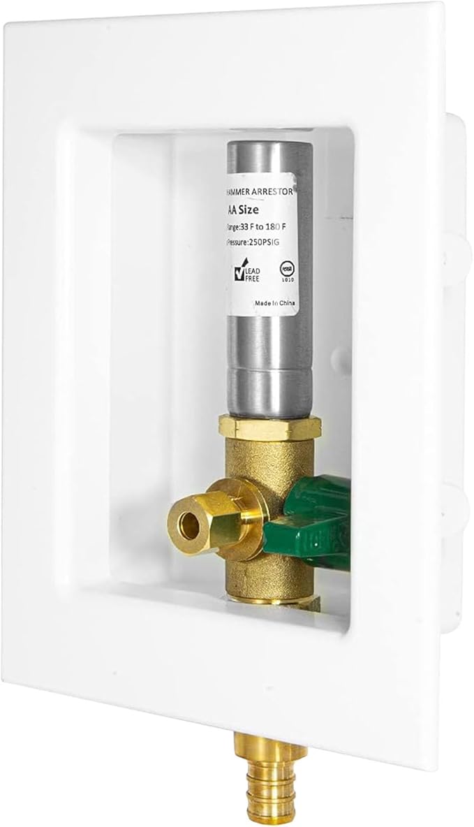 5-Pack Seelink Pre-Assembled Ice Maker Outlet Box, 1/2" PEX Crimp Inlet x 1/4" OD Compression Outlet, with Installed 1/4-Turn Ball Valve and Stainless Steel Hammer Arrestor