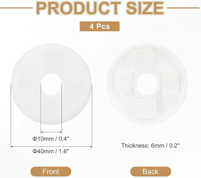 PATIKIL Wall Split Flange 40mm / 1.6" OD, 4 Pcs Round Escutcheon Plate Cover PPR Plumbing Cover Plates with Self-Adhesive Tape for 10mm / 0.4" Dia Water Pipe Faucet, White