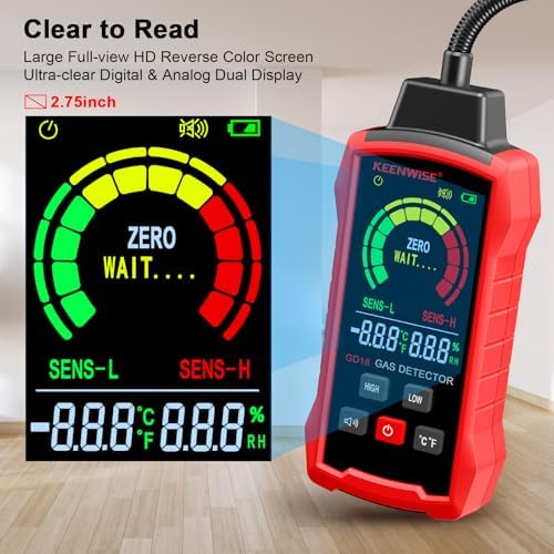 Natural Gas Detector, Gas Leak Detector with Audible & Visual Alarms, Gas Concentration Display, Locating Propane, Natural Gas, Combustible Gas Leak for Home and RV (Includes 3 Batteries)