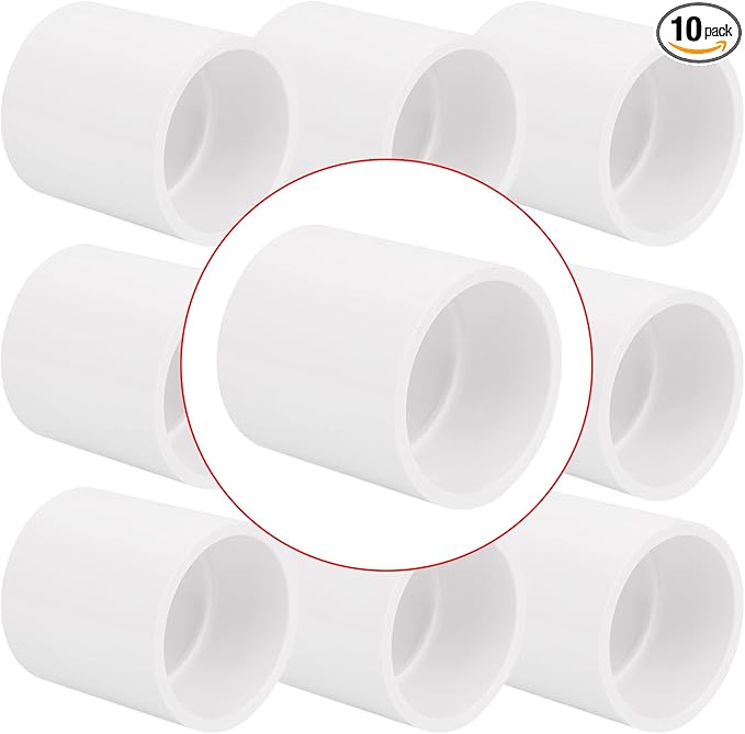 10Pack 1-1/2" PVC Pipe Coupling Adapter Pipe Fittings (Socket x Socket) Contractor Pack Schedule 40 Heavy Duty 1.50 Inch PVC Slip Socket Connectors for DIY PVC Shelf Garden Support Structure, White