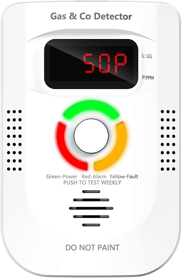 2-in-1 Natural Gas and Carbon Monoxide Detector, Plug in CO and Combustible Gas Alarm for Home Safety, Real-Time LED Digital Display, Fast Alarm at Threshold(1-Pack)