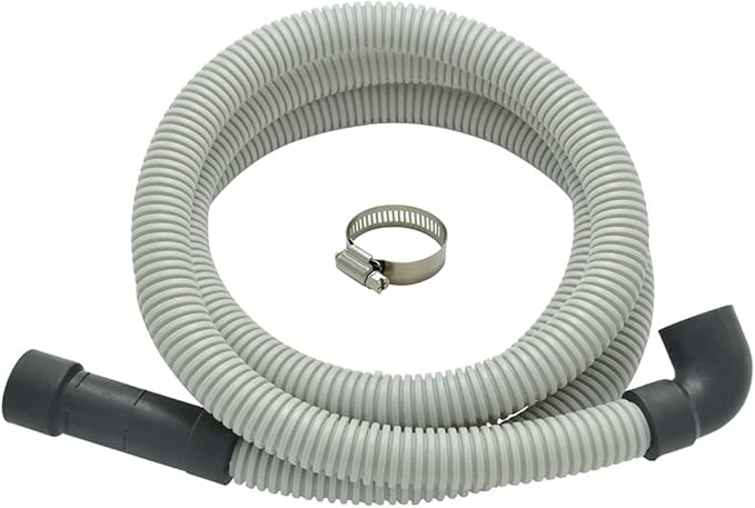 Dishwasher Drain Hose with ID 0.94 inch Elbow, 8 FT Flexible Dishwasher Discharge Hose with Clamps, Trim to Fit 5/8 Inch, 7/8 Inch, or 1 Inch OD Outlets