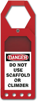 Accuform TSS902 Plastic Secure-Status Tag Holder, Default Legend Danger DO NOT USE Scaffold OR Climber, 10" Length x 3-1/2" Width x 3/8" Thickness, Red