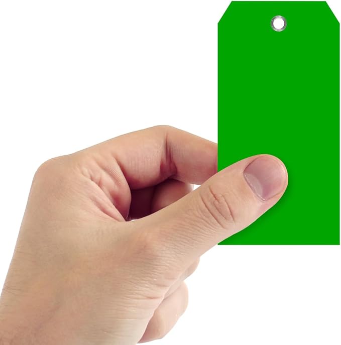 SmartSign 100-Pack Green Plastic Tags with Pre-Punched Hole, 4.75" x 2.375", Size#5, 10 mil Tearproof Plastic Tags with Metal Eyelet, Writable Blank Tags for Shipping/Labeling, USA-Made
