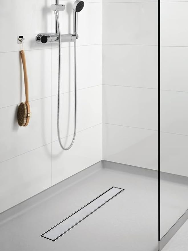 Linear Shower Drain, 72 inch Drain with Tile Insert 2-in-1 Panel, Brushed 304 Stainless Steel Shower Floor Drain, Linear Drain with Hair Strainer and Adjustable Feet