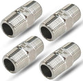 3/8" NPT Male Hex Nipple Pipe Fittings, 304 Stainless Steel 3/8 inch Threaded Pipe Adapter Fittings Equal Nipples Connectors, 4pcs Male Straight Connector Pipe Fitting