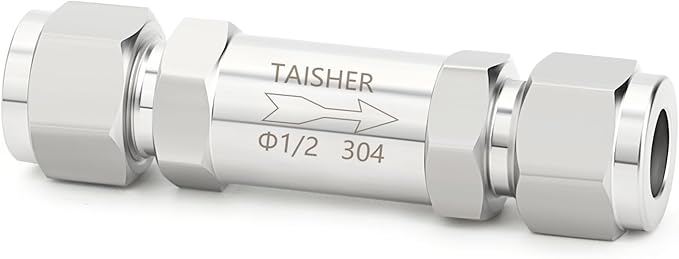 TAISHER 1PCS 304 Stainless Steel 1/2" Tube OD Check Valve,Backflow Prevention,One Way Non-Return Check Valves