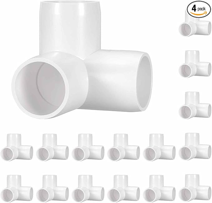 4 Pack 1" SCH40 PVC Elbow Pipe Fitting, 3-Way PVC Elbow Corner Side Outlet Tee Fitting, Furniture Grade Pipe Connectors for DIY Creative Project, Pond Protection, Socket x Socket