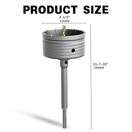 4-1/2" Concrete Hole Saw,115mm Masonry Hole Saw, with 220mm SDS Plus Shank Connecting Rod for Concrete Brick Cement Stone Wall Drilling Home Improvement