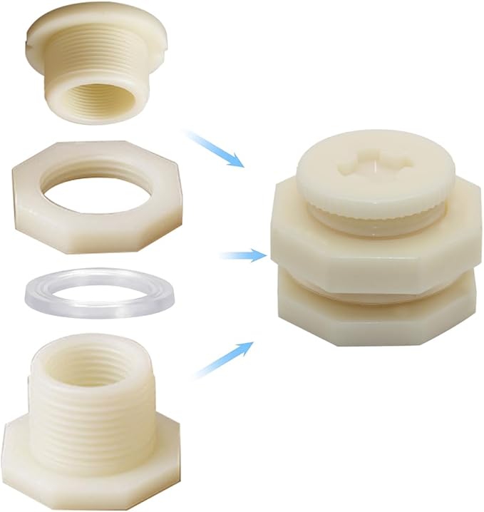 3/4 Female ABS Bulkhead Fitting, Plastic Water Tank Connector Adapter Fitting with Plugs for Outdoor rain Barrel Garden Hose Adapter Spigot kit Water Tank Gallon Drain Bucket(Set of 2)