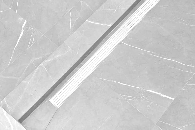 SereneDrains 304 Stainless Steel 30 Inch Matte White Shower Drain Kit Broken Lane Linear Shower Drains for Tile Floor Long Hair Catcher Strainer Grate Cover Bathroom (Matte White, 30 Inch)