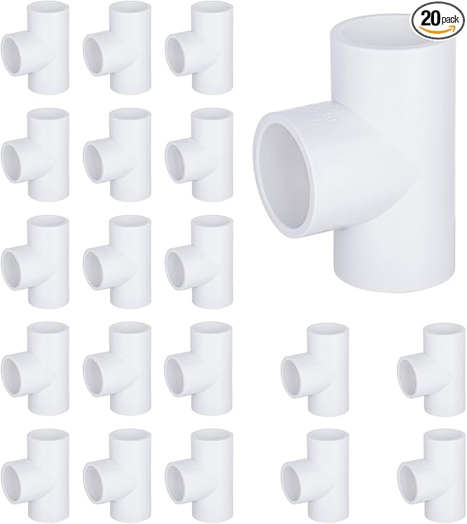 20-Packs 1/2 inch Tee PVC Fitting 3 Way Furniture Grade Pipe Elbow Connector for DIY PVC Shelf Greenhouse Pipe Fittings