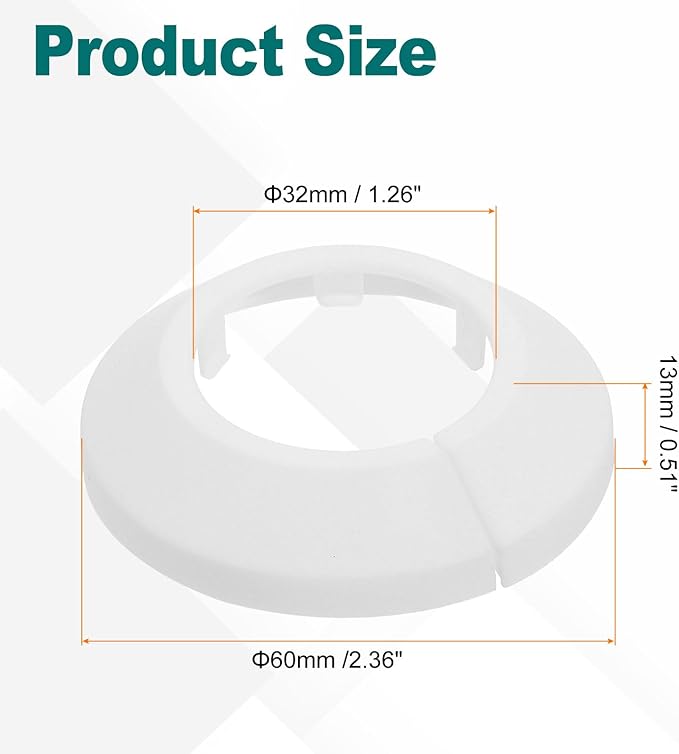 uxcell Escutcheon Plate, 1Pcs 32mm - Fit 1.26" Outer Diameter Split Pipe Flange Water Pipe Cover Collar Decoration, PP Plastic Plumbing Cover Plates (White)