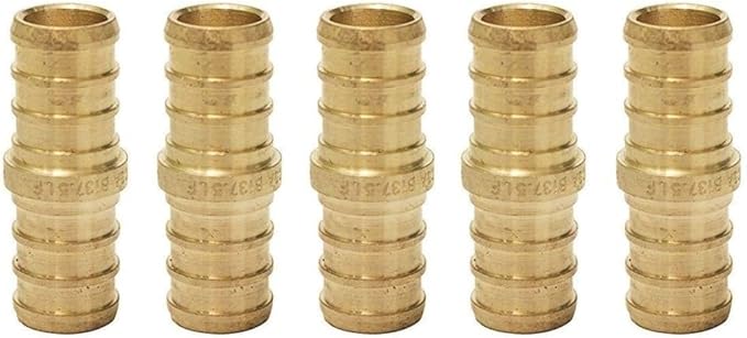 VENTRAL PEX Fittings, 25 Pex Fittings 1/2 Inch Straight Coupling Barbed Connector Crimp Brass for Pipe Tubing, No Lead