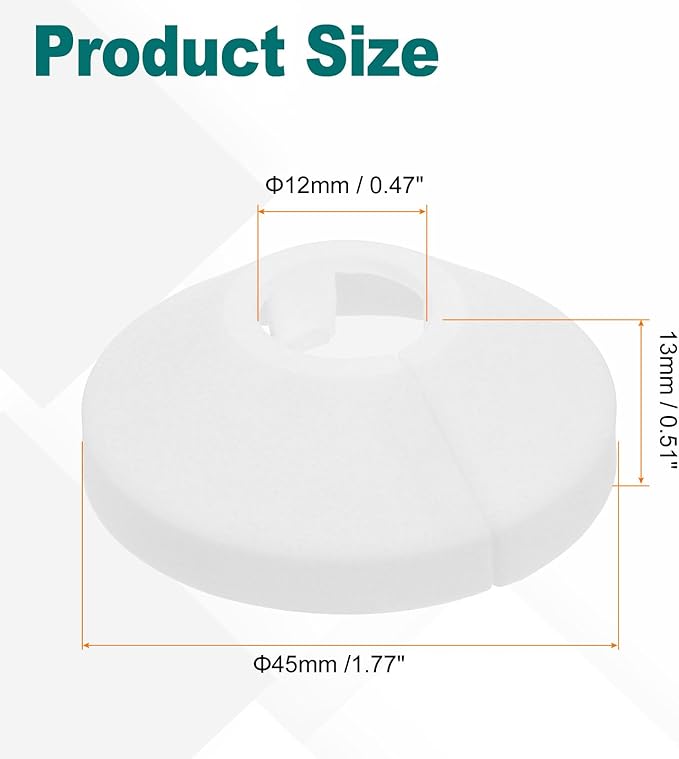 uxcell Escutcheon Plate, 1Pcs 12mm - Fit 0.39" Outer Diameter Split Pipe Flange Water Pipe Cover Collar Decoration, PP Plastic Plumbing Cover Plates (White)