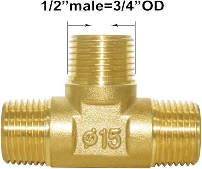 Joywayus 1/2 Inch NPT Brass Pipe Fitting Barstock Tee 3 Way 1/2" NPT Male x 1/2" NPT Male x 1/2" NPT Female Hose Fitting